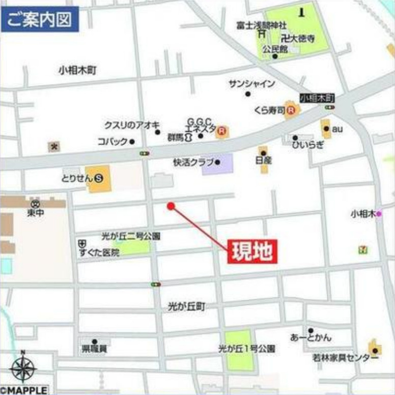 【新築】前橋市光が丘町　限定１棟　ハートフルタウン　新築建売の地図