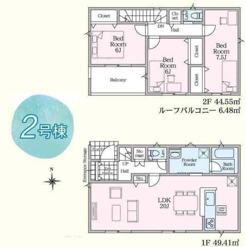 【Cradle garden】宇都宮市中久保 第3 全2棟の間取り|〇2号棟〇
3LDK+カースペース2台