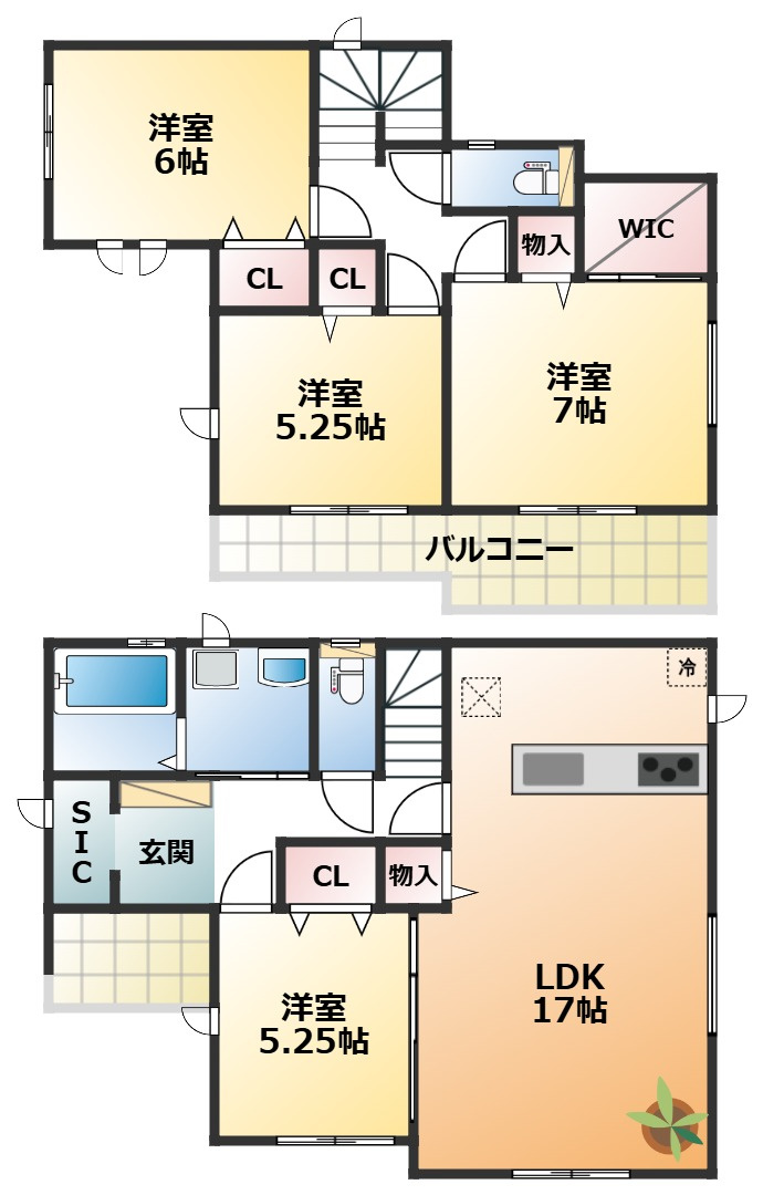ハートフルタウン宇都宮市戸祭町2145番の間取り|全室南向きで陽当たりの良い間取りです