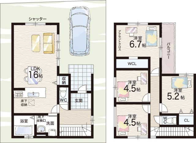 乙訓郡大山崎町大山崎尻江　第1期　新築一戸建ての間取り|2号地