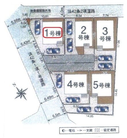 入間市扇台1丁目・全5棟　新築一戸建　1号棟の区画図|【全5棟・1号棟】カースペース2台分。