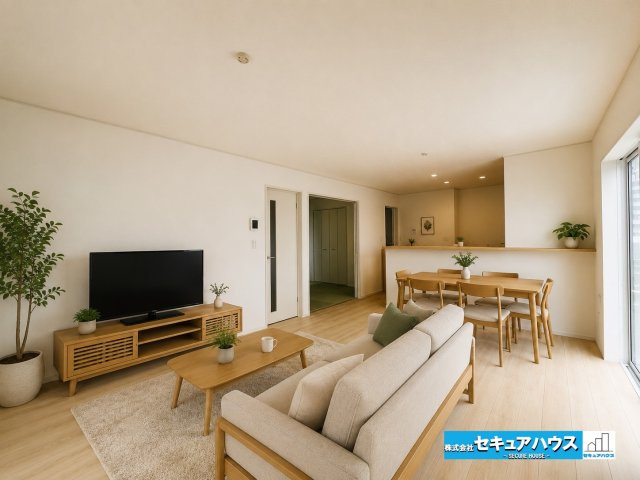 【本日ご案内可能】日進市赤池町箕ノ手　全5棟の居間・リビング|【LDK16帖】　　　　　　　　
◆家族揃ってリビングで過ごすお休みの日が、楽しみになる場所となることでしょう。
◆対面式のオープンキッチンは、家事をしながら家族の様子が一目でわかる安心＆便利設備♪　