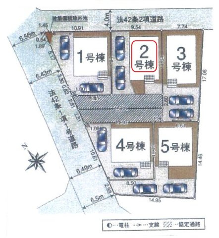 入間市扇台1丁目・全5棟　新築一戸建　2号棟の区画図|【全5棟・2号棟】カースペース2台分。
