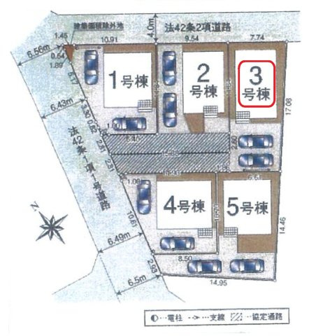 入間市扇台1丁目・全5棟　新築一戸建　3号棟の区画図|【全5棟・3号棟】カースペース2台分。