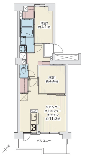 【間取り】 | あべのC1コーポ | 最上階！【2LDK＋南東向きバルコニー☆】室内フルリノベーション済み☆安心のアフターサービス保証付き☆浄水器・バス追炊機能・浴室乾燥機・TVモニターホン完備☆一部内窓設置済み☆LED照明器具付きです☆