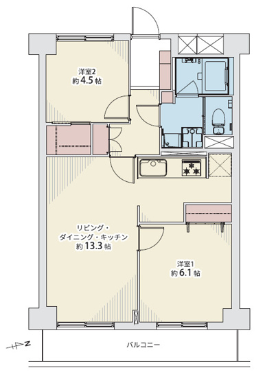 【間取り】 | 天王寺パークマンション | 【2LDK】室内水廻り設備一新！フルリノベーション済み☆エアコン1台・食洗機・浄水器・バス追炊機能・浴室乾燥機・TVモニターホン完備☆照明器具付き☆全窓に内窓付きです☆