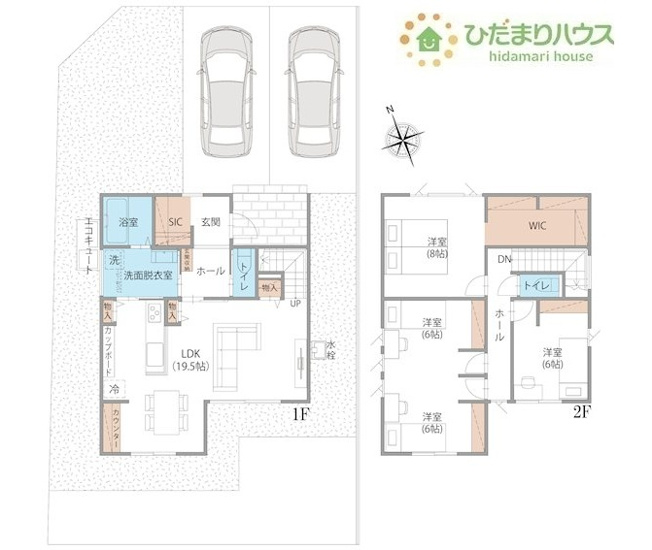 【間取り】 | 筑西市二木成　新築戸建　1号棟 | 家族の集まるLDKは広々19.5帖！贅沢な空間を演出！
（1号棟）