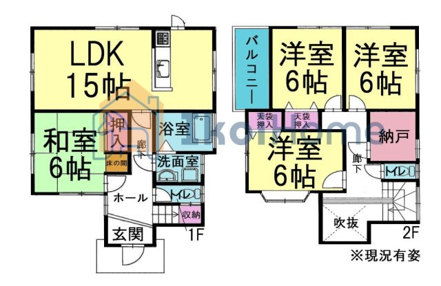 神戸市西区玉津町高津橋　中古戸建の間取り|●年中無休：当日予約可●南東向き建物で1階はLDK15帖に和室6帖がございます！2階は3部屋洋室！