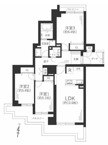 【間取り】 | グランドメゾン小阪 | 【3LDK＋南向きバルコニー☆】室内水廻り設備一新！全面リフォーム済み☆食洗機・バス追炊機能・浴室乾燥機完備☆照明器具付き☆安心のアフターサービス保証付きです☆