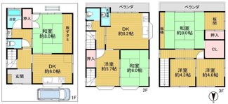 【間取り】 | 高槻市明野町　中古戸建 | 3280万円、6DDKK、土地面積67.29平米、建物面積129.13平米