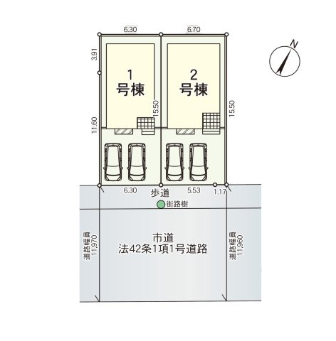 福岡市西区横浜1丁目第15-2棟（2号棟）の区画図|配置図（1号棟）