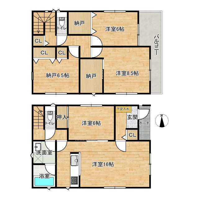 安積町荒井　中古戸建ての間取り|2階の納戸6.5帖は建築基準法上の表記となるため、実際は居室として使用が可能です。