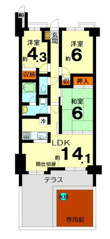 【間取り】 | 藤和ライブタウン洛西 | 専有面積66.78㎡　3LDK