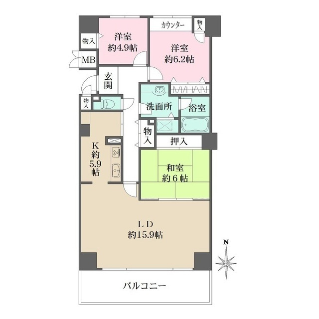 西宮市池田町の賃貸マンションの間取り