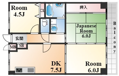 神戸市東灘区本庄町１丁目の賃貸マンションの間取り