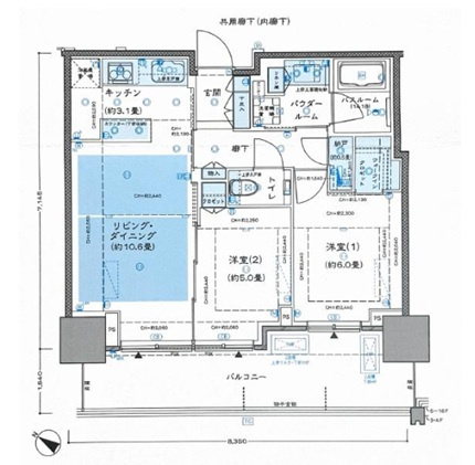 神戸市中央区新港町の賃貸マンションの間取り