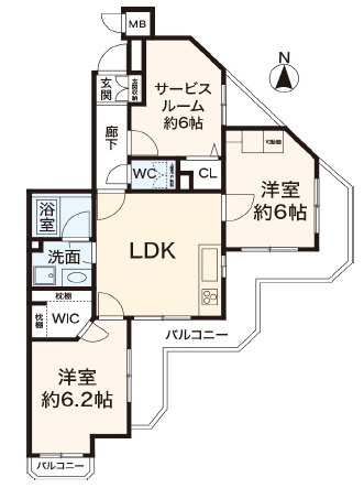 神戸市東灘区御影石町４丁目の賃貸マンションの間取り