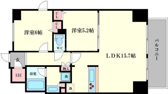 大阪市中央区南船場１丁目の賃貸マンションの間取り