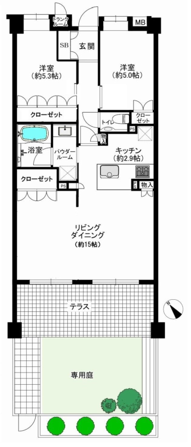 海まで徒歩５分！ リフォーム済「プラハ鎌倉材木座」1階の間取り|導線を考えられた間取り