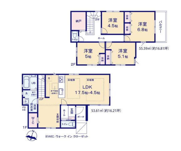 福岡市早良区飯倉3丁目第6-2棟（1号棟）の間取り|全居室収納付きで便利です。