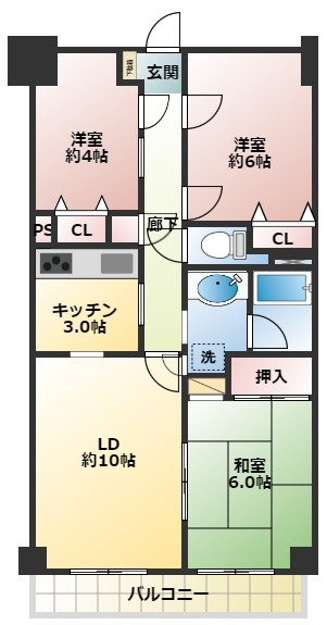 クレストヒル中野木の間取り|３LDKの間取りです　反転タイプございます