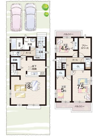 尼崎市東園田町　新築一戸建ての間取り|A号地