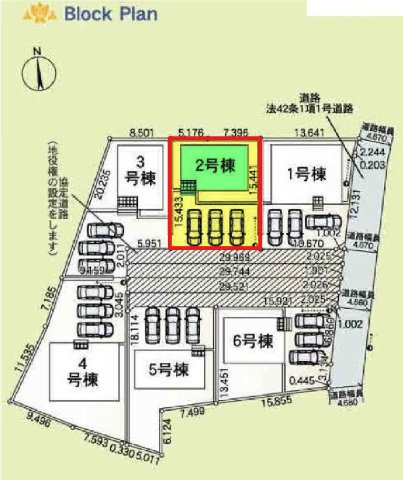 新築　伊勢崎市豊城町第２　クレイドルガーデン　2号棟の区画図|2号棟　区画図　東側接道幅員約4.6ｍ			
	
