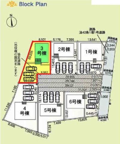 新築　伊勢崎市豊城町第２　クレイドルガーデン　3号棟の区画図|3号棟　区画図　東側接道幅員約4.6ｍ			
	
