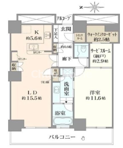 WコンフォートタワーズWESTの間取り|37階部分・日当たり・通風・眺望良好。ウォークインクローゼットや納戸・トランクルームなど収納力には自信があります。