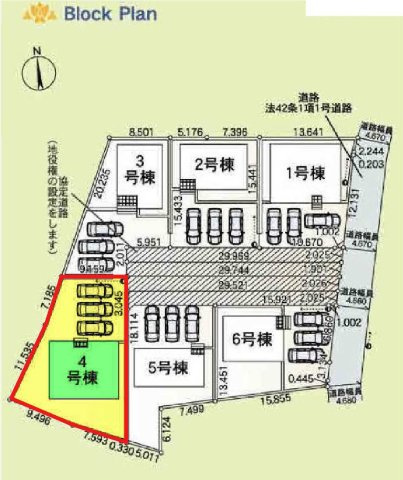 新築　伊勢崎市豊城町第２　クレイドルガーデン　4号棟の区画図|4号棟　区画図　東側接道幅員約4.6ｍ			
	
