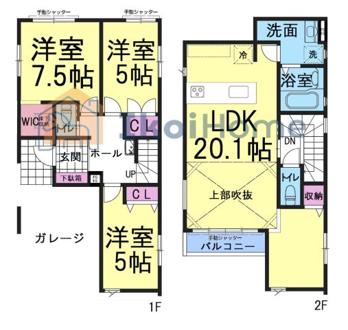 明石市西新町2丁目　新築戸建の間取り|●年中無休：当日予約可●2階LDK約20帖で上部は吹抜けで広々開放的！ガレージ1台付！