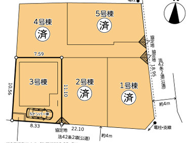 茅ケ崎市中島　中古戸建の区画図|対象地は３号棟です。