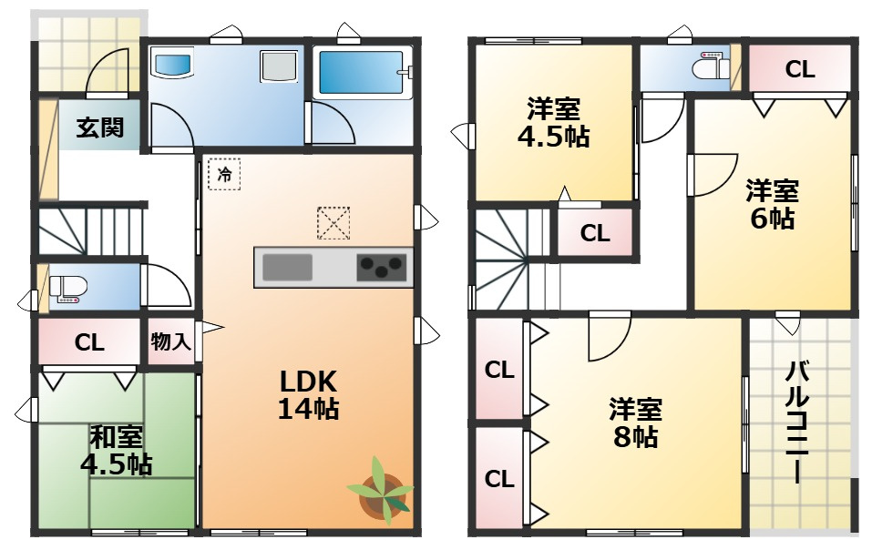 CRADLEGARDEN芳賀町東水沼第2の間取り|南向きで陽当たりの良い間取りです