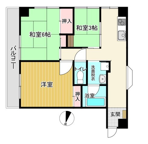 富戸　ペット可、駐車場付き、海の見える３Kの間取り|３K、バス・トイレ別の間取りです