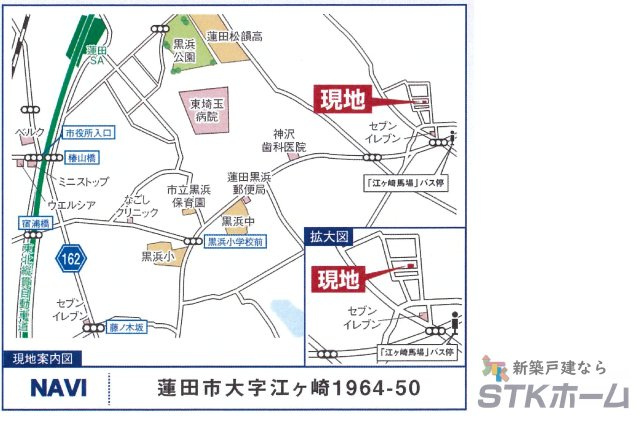仲介手数料無料　蓮田市江ヶ崎1964-50　新築戸建　全１棟の地図|蓮田市江ヶ崎1964-50付近