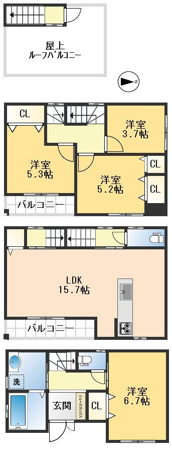 摂津市別府2丁目　中古戸建の間取り