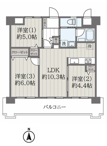【間取り】 | ペット飼育可　ライオンズマンション海老名第2　8階　３LDK　リフォーム済み　【仲介手数料無料】 | 海老名市を中心に地域密着で営業♪不動産のことなら「大樹不動産」へ
