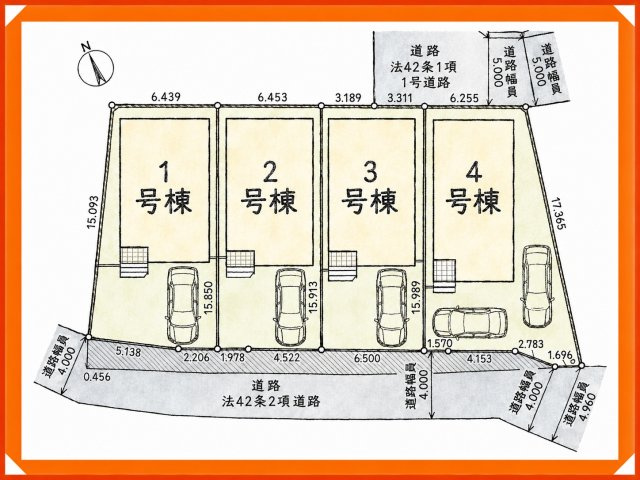 クレイドルガーデン豊田市新町第２　全４棟の区画図|ゆとりある区画設計で、家族全員の暮らしにフィットします。暮らしやすさを重視した区画です。