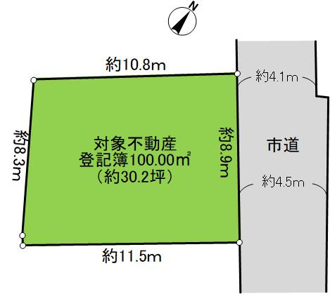楠町１丁目土地の土地図|敷地約30.2坪で間口約8.9ｍの整形地