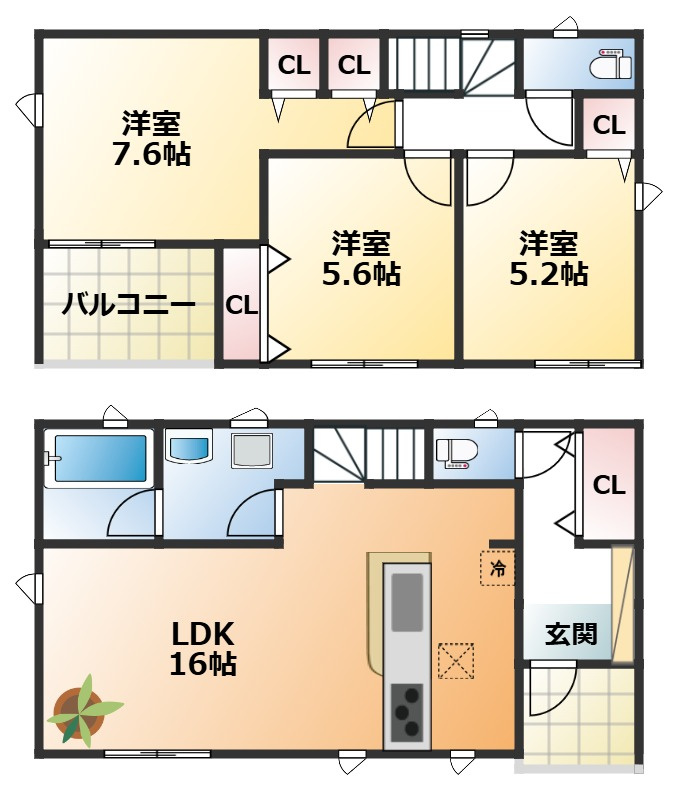 CRADLEGARDEN小山市千駄塚第2の間取り|全室南向きで陽当たりの良い間取りです