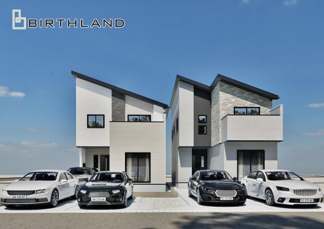 新築戸建・新築建売　郡山市並木1期　大島小・第五中の外観パース|【1号棟】完成予想図です。1号棟は向って左側になります！