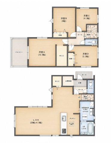 太宰府市青山2丁目第1-1棟（1号棟）の間取り|全居室収納付きで便利です。