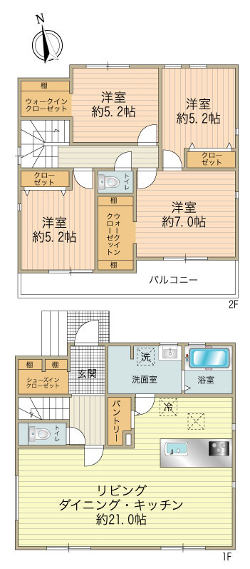 4LDK、土地面積：138.95㎡、建物面積：109.30㎡、5090万円（1号棟）