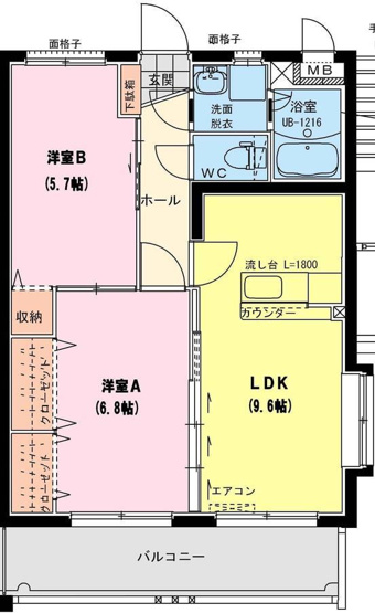 【間取り】 | ヴィラ プレポール | 対面キッチン 角部屋出窓付き