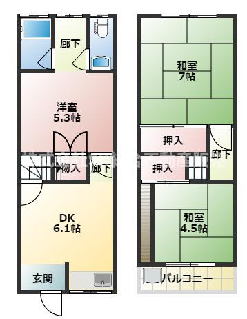 稲田本町1丁目中古テラスハウスの間取り|リフォーム歴有♪現在、家賃48000円、利回り約12.0％で賃貸中です！