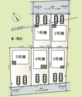 土浦市小松第7　新築戸建の区画図|5区画分譲の一画。整形地で建物配置も無理なく、駐車もスムーズです。