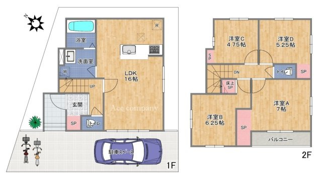 【間取り】 | 八尾市久宝園2丁目 | 【全洋室4LDK＋カースペース】食洗機・浴室乾燥機完備☆フラット35S利用可能です♪