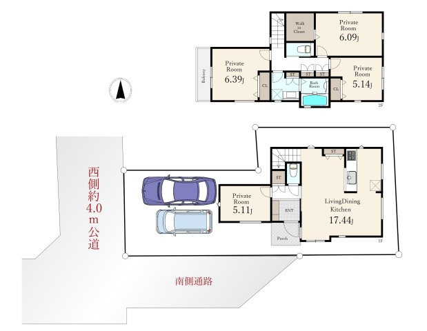 練馬区大泉町1丁目 限定1棟の間取り|2階建て4LDK+カースペース2台
南西角地風の開放感あふれる立地に誕生します