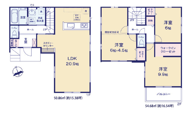 牛久市南　15期　新築戸建ての間取り|家事・仕事・リラックスを無理なく両立。快適なワークライフを支える間取り設計です。