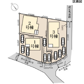 第1常総市収納谷　新築戸建　2号棟の区画図|3区画分譲の一画。整形地で建物配置も無理なく、駐車もスムーズです。